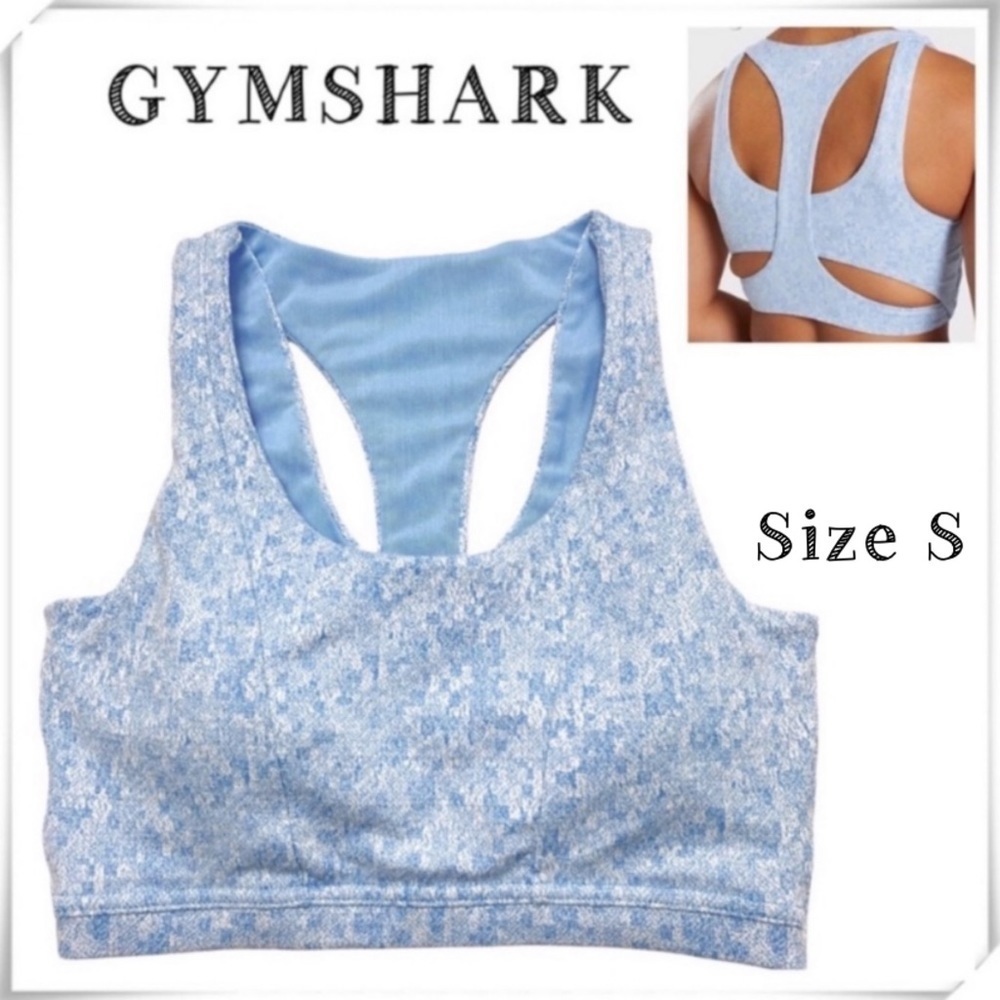 GYMSHARK Malibu Blue Marl Fleur Sports Bra in light Space Blue Size S